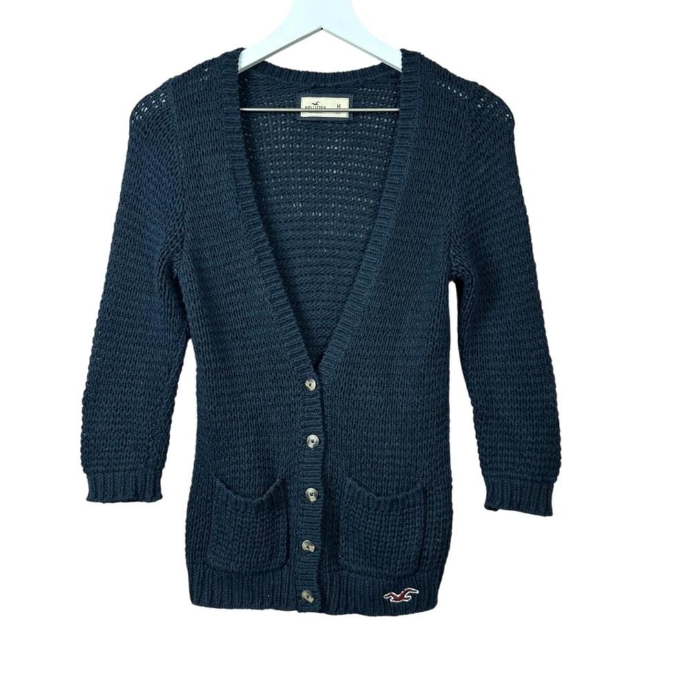 Hollister Women's Navy Blue Open Knit Cardigan Sweater Sz M